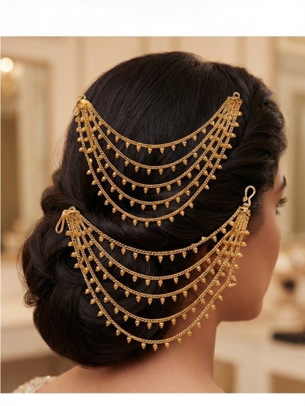 Gold Layered Hair Chain Accessory for Women